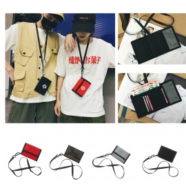 Custom Imprinted Trifold Biker's Silm Portable Neck Wallet Cards Holder W/Hanging Lanyard Oxford Neck Purse  Custom Imprinted Trifold Biker