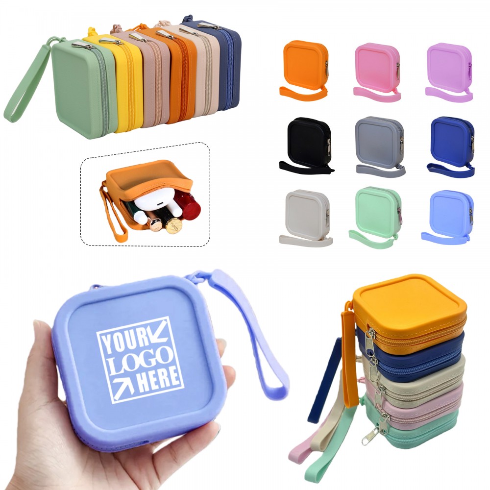 Custom Imprinted Square Zippered Silicone Coin Purse