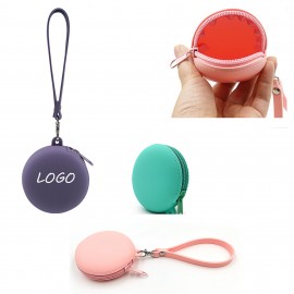 Custom Imprinted Round Silicone Coin Purse Simple Headphone Bag