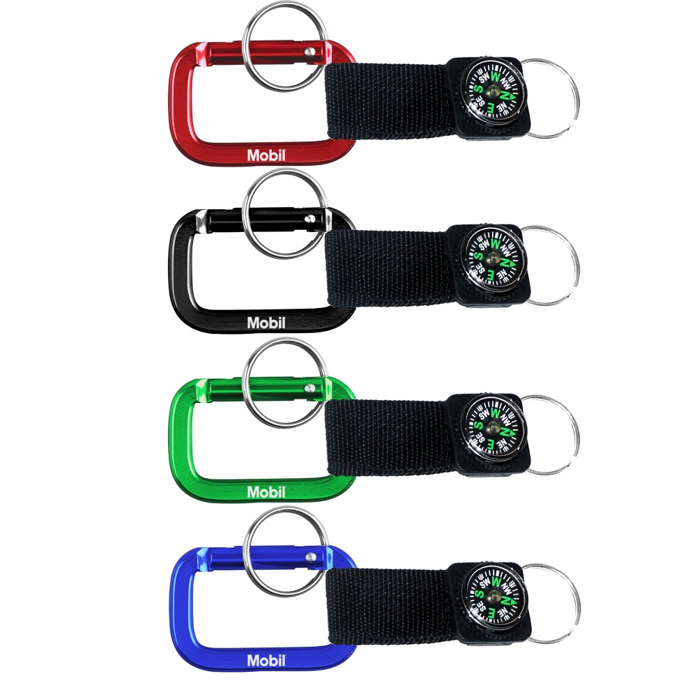 Logo Branded Square Carabiner with Compass and Key Ring