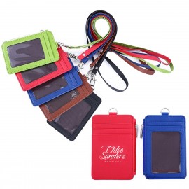 PU Leather Id Badge Neck Holders Lanyard Custom Imprinted