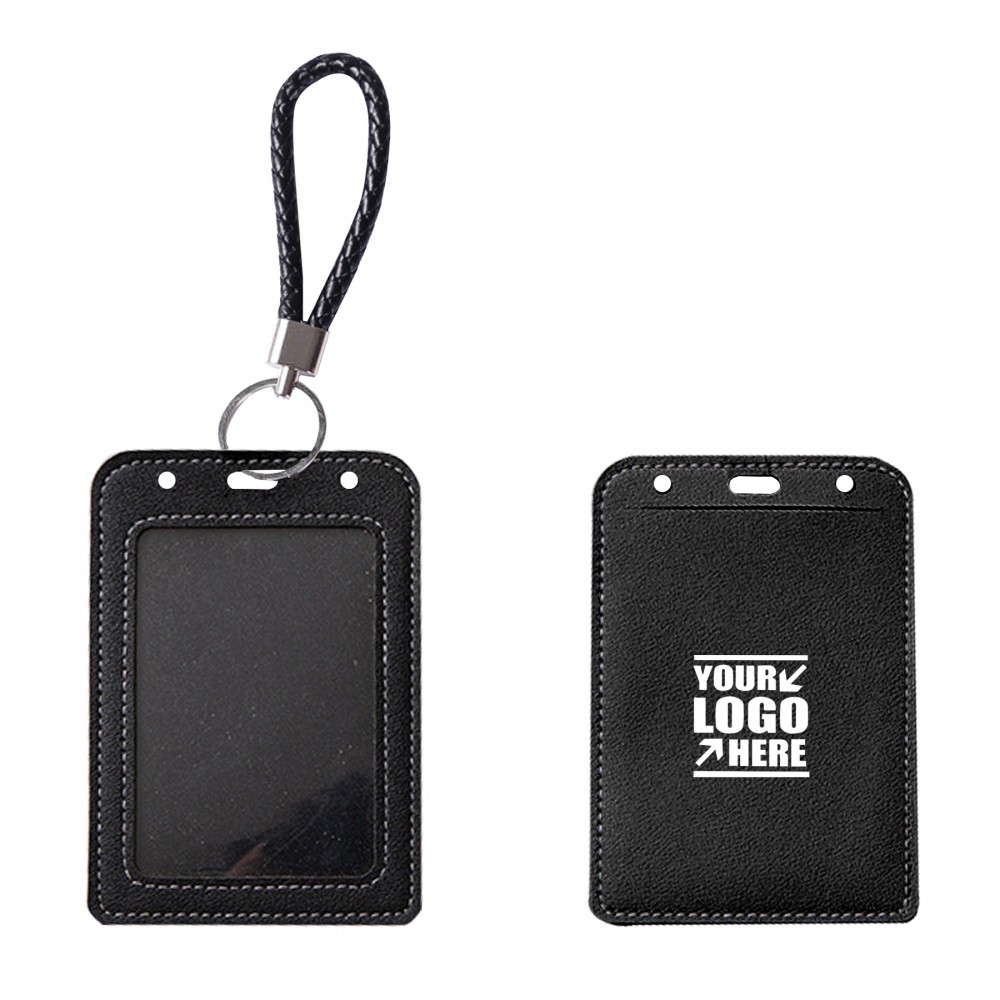 Custom Printed Wide Window PU Leather Card Holder With Key Chain