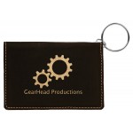 Custom Imprinted Black-Gold Laserable Leatherette Keychain ID Holders