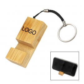 Bamboo Phone Holder W/ Key Chain Logo Branded  Bamboo Phone Holder W/ Key Chain Logo Branded