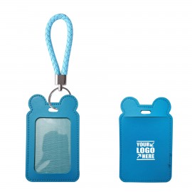 Custom Imprinted Round Ears PU Leather Card Case With Keychain