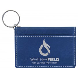 Custom Imprinted Blue-Silver Laserable Leatherette Keychain ID Holder