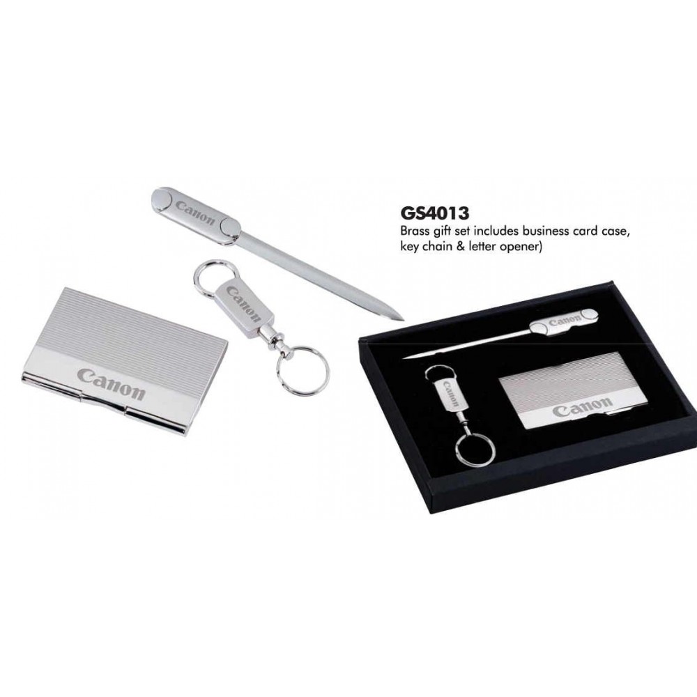 Custom Imprinted Silver Gift Set with Card Case/ Key Chain/ Letter Opener (8"x6 1/2" Custom Imprinted Silver Gift Set with Card Case/ Key Chain/ Letter Opener (8"x6 1/2"