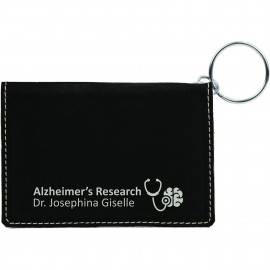 Black/Silver Leatherette ID Holder/Keychain (4.25" x 3") Logo Branded