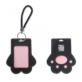 Paw Shaped PU Leather Card Holder With Keychain Logo Branded