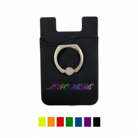 Custom Printed Silicone Cell Phone Card Holder W/ Finger Ring