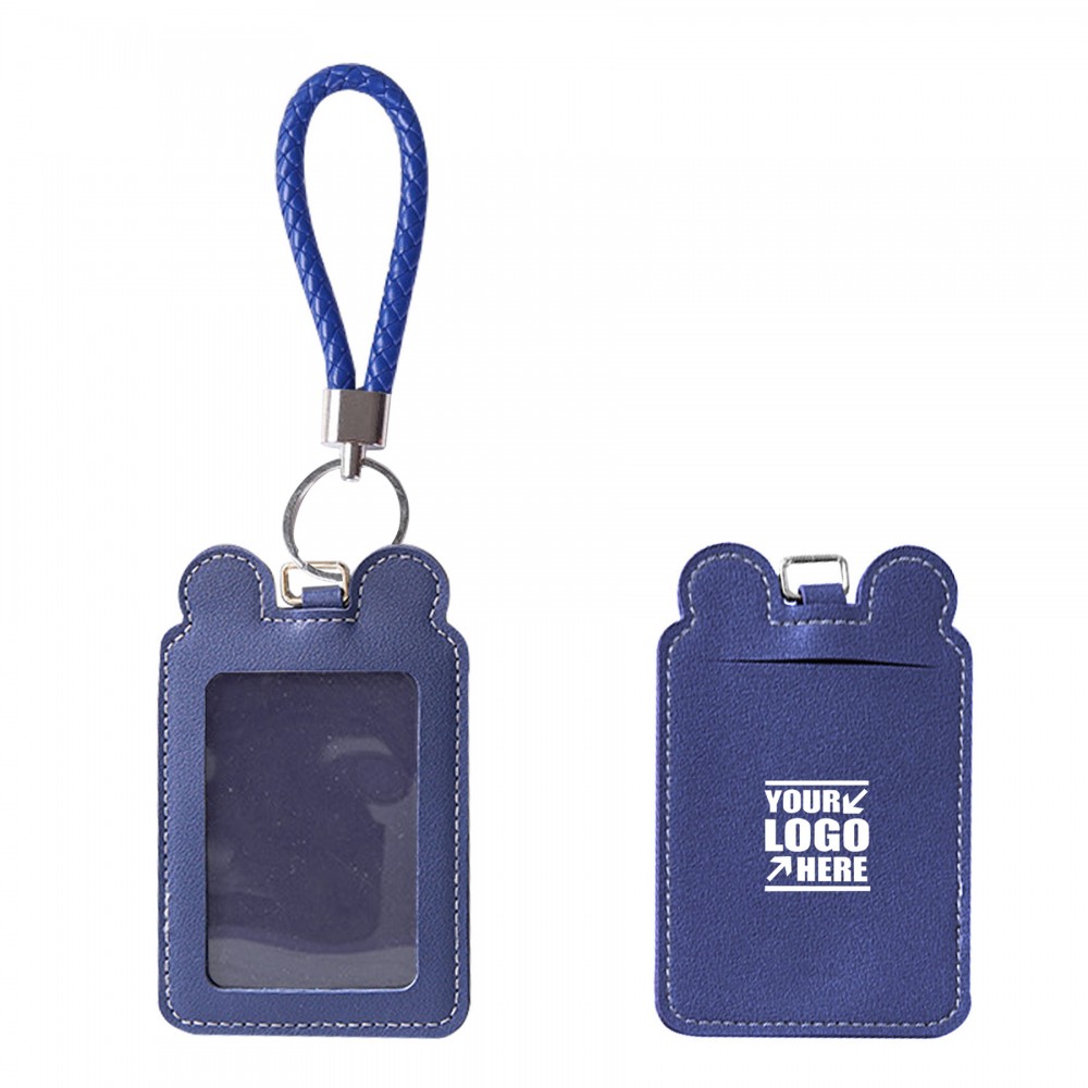 Custom Imprinted Round Ears PU Leather Card Case With Keychain