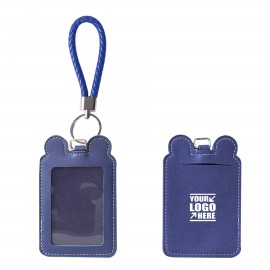 Custom Imprinted Round Ears PU Leather Card Case With Keychain