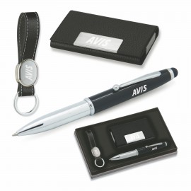 Custom Imprinted 3-Piece Gift Set of Card Case, 3-in-1 Stylus Ballpoint Pen and Key Holder