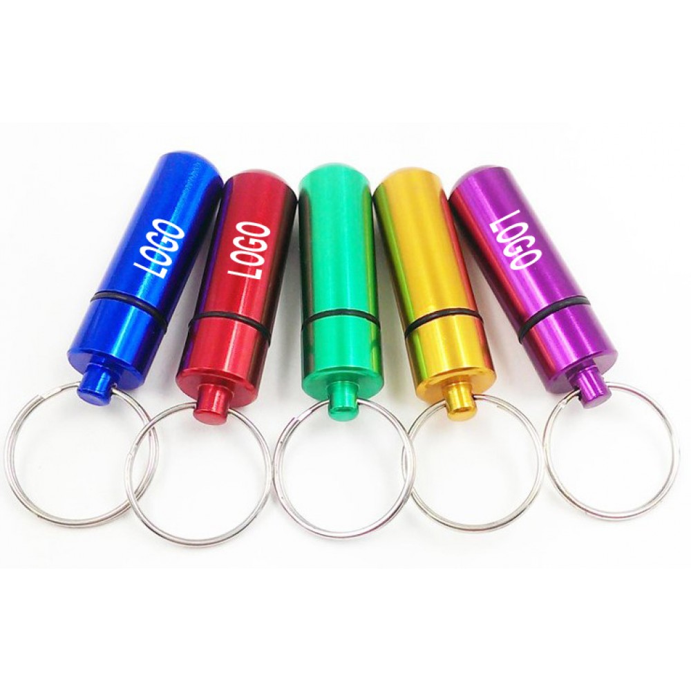 Aluminum Pill Holder w/Keychain Custom Imprinted Aluminum Pill Holder w/Keychain Custom Imprinted