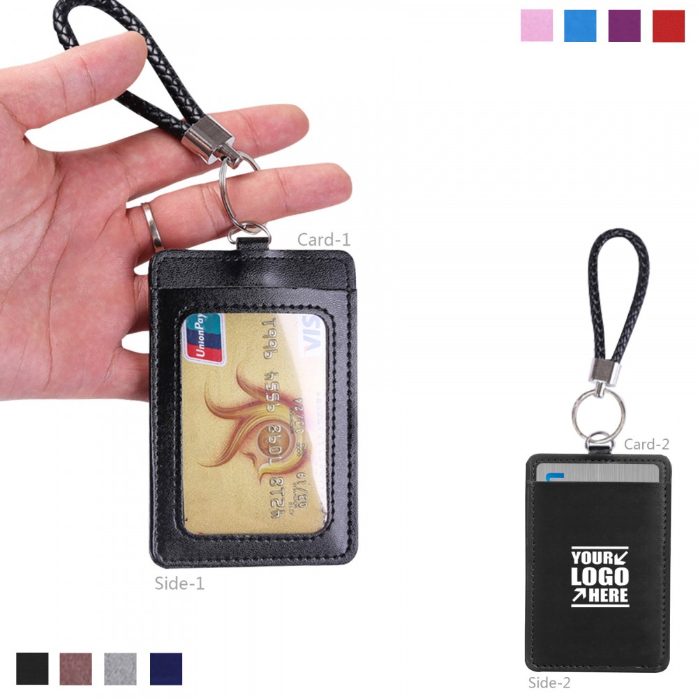 Custom Imprinted Key Ring PU Leather 2 Pockets Card Holder