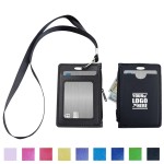 Logo Branded Lanyard PU Leather Card Holder With Zippered Pocket