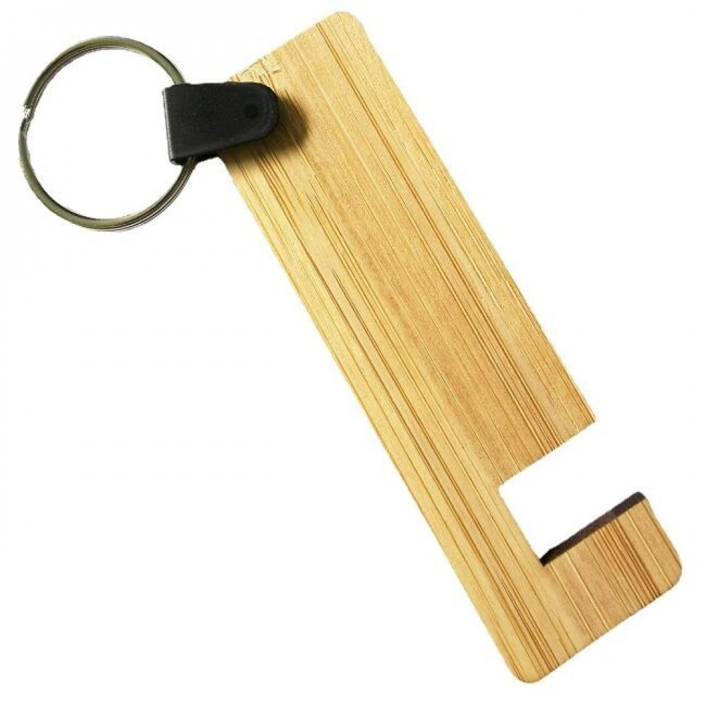 Custom Printed Slim Bamboo Phone Stand Keychain