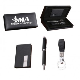 Custom Printed 3Pcs Gift Case: Double Ring Key Chain, Carbon Fiber Pen & Business Card Case