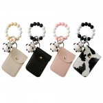 Custom Imprinted Silicone Chain Beaded Bangle with Card Holder and PVC Panda Pendant