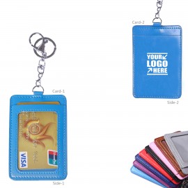 PU Leather 2 Pockets Card Holder Key Chain Custom Printed