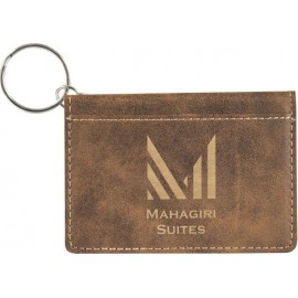 Custom Imprinted Rustic Brown Leatherette ID Holder & Key Chain