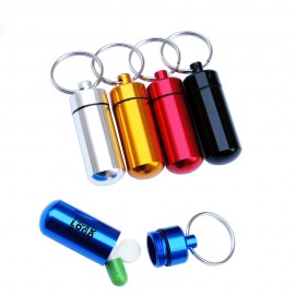 Logo Branded Aluminum Pill Case w/Keychain