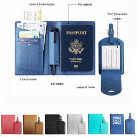 Custom Printed PU Leather Passport Card Holder with Luggage Tag