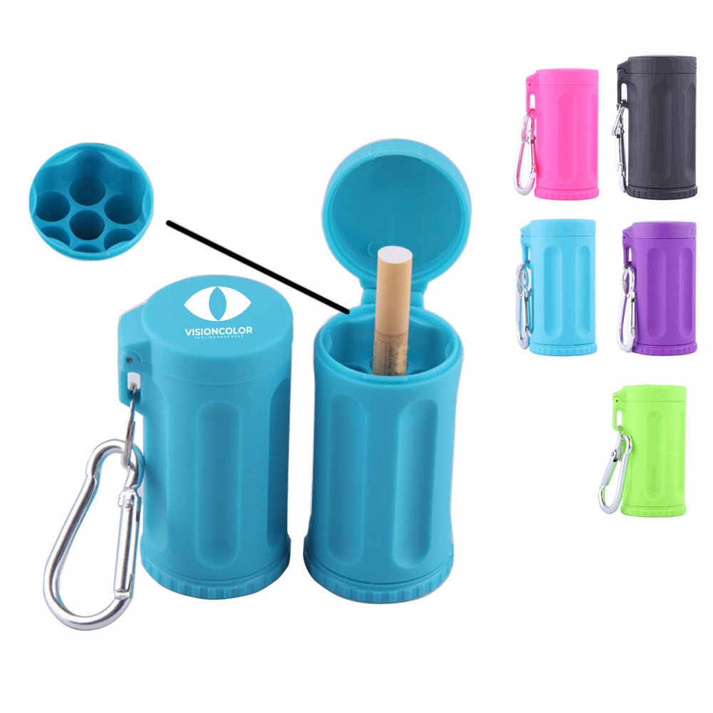 Portable Rubber Ashtray Cases With Carabiner Logo Branded