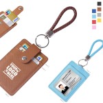 PU Leather 3 Pockets Card Holder With Key Ring Logo Branded