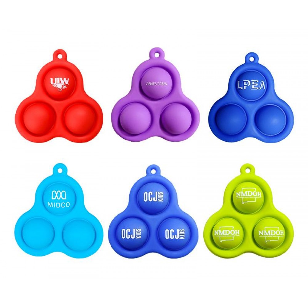 Silicone Pop 3 Bubbles Fidget Toy Keychain Custom Printed