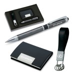 3-Piece Gift Set of Leather Card Case, Stylus Ballpoint Pen and Leather Key Holder Custom Printed