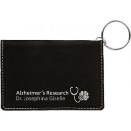 Custom Imprinted Leatherette ID Holder - Black/Engraves Silver