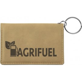 Light Brown Leatherette ID Holder & Key Chain Logo Branded