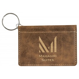 Rustic Brown/Gold Laserable Leatherette Keychain ID Holder Custom Imprinted