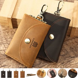 Leather Key Case Bank Card Organizer with 6 KeyChains Custom Printed