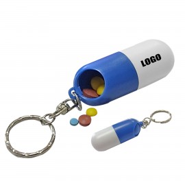 Custom Imprinted Capsule Shaped Pill Case Keychain
