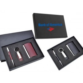 Custom Imprinted Business Gift Set - Pen, Key Holder, Card Case in Leatherette Box  Custom Imprinted Business Gift Set - Pen, Key Holder, Card Case in Leatherette Box