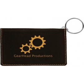 Leatherette ID Holder - Black/Engraves Gold Logo Branded  Leatherette ID Holder - Black/Engraves Gold Logo Branded