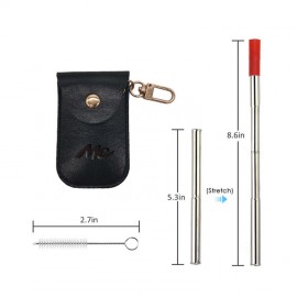 Logo Branded Stainless Steel Telescopic Straws w/PU Case  Logo Branded Stainless Steel Telescopic Straws w/PU Case