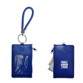 Zipper Pocket PU Leather Card Case With Keychain Logo Branded