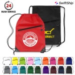  Drawstring Backpack with Front Zipper Pocket