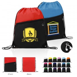  Two-Tone Drawstring Backpack With Front Zipper
