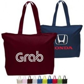  12 oz. Canvas Tote Bag w/ Gusset & Zipper Closure Pocket Bag (20" X15"x5")