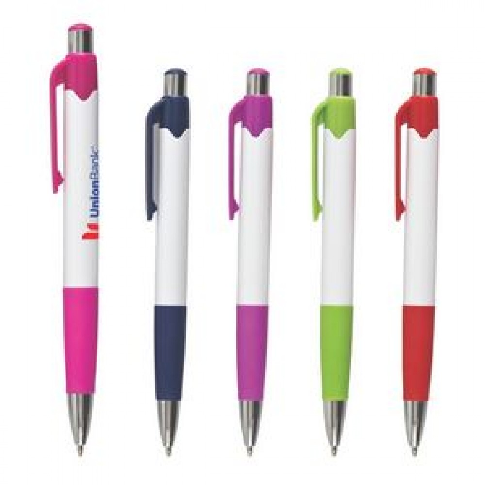 Carnival White Pen w/ Colored Gripper & Accents Carnival White Pen w/ Colored Gripper & Accents
