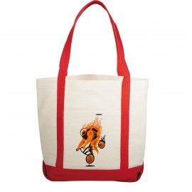  10 oz. Cotton Canvas Boat Tote Bags Front Pocket, Color Contrasting Handle W/ Gusset (12"x14"x5")