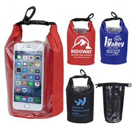  7" W x 11" H "The Navagio" 2.5 Liter Water Resistant Dry Bag With Clear Pocket Window