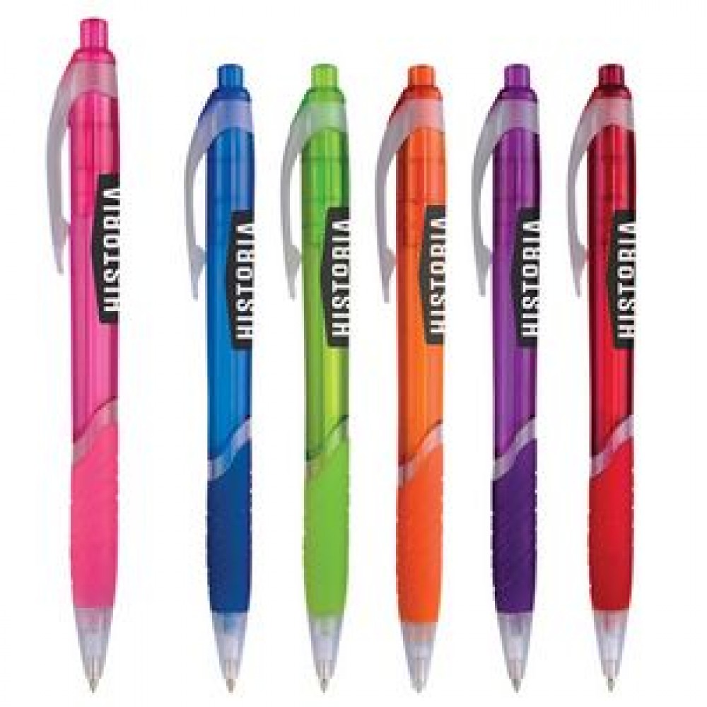 Zinnia Translucent Pen w/ Gripper & Clear Accents Zinnia Translucent Pen w/ Gripper & Clear Accents