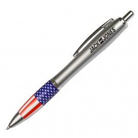  Silver Barrel Ballpoint Pen w/ Patriotic Rubber Grip