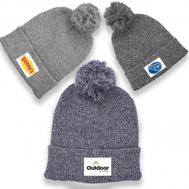Pom Pom Beanie w/ Custom Embroidery Snug Wide Cuffed Beanie   Pom Pom Beanie w/ Custom Embroidery Snug Wide Cuffed Beanie