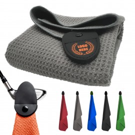 Magnetic Clip Leather Waffle Label Golf Towel   Magnetic Clip Leather Waffle Label Golf Towel